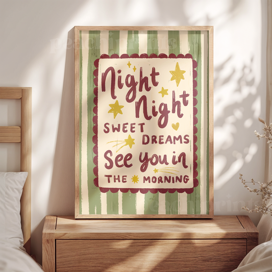 Night Night Green Stripe Print