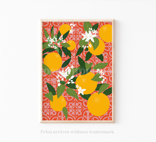 Moroccan Tile Oranges Print