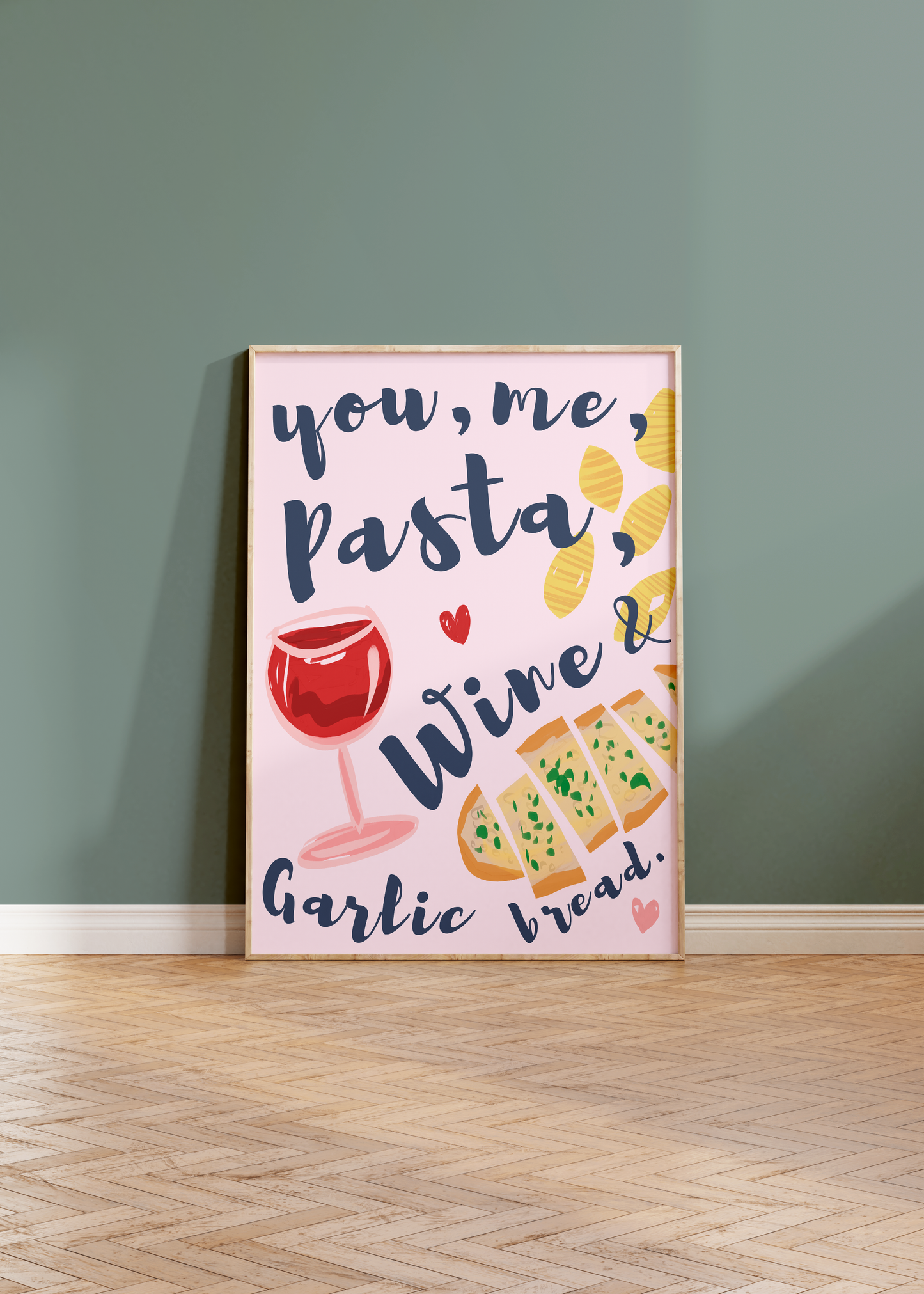 Pasta, Wine & Garlic Bread Print
