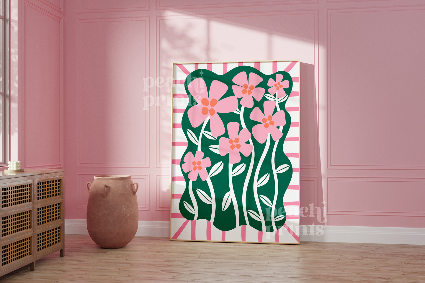 Abstract Pink Flowers Print