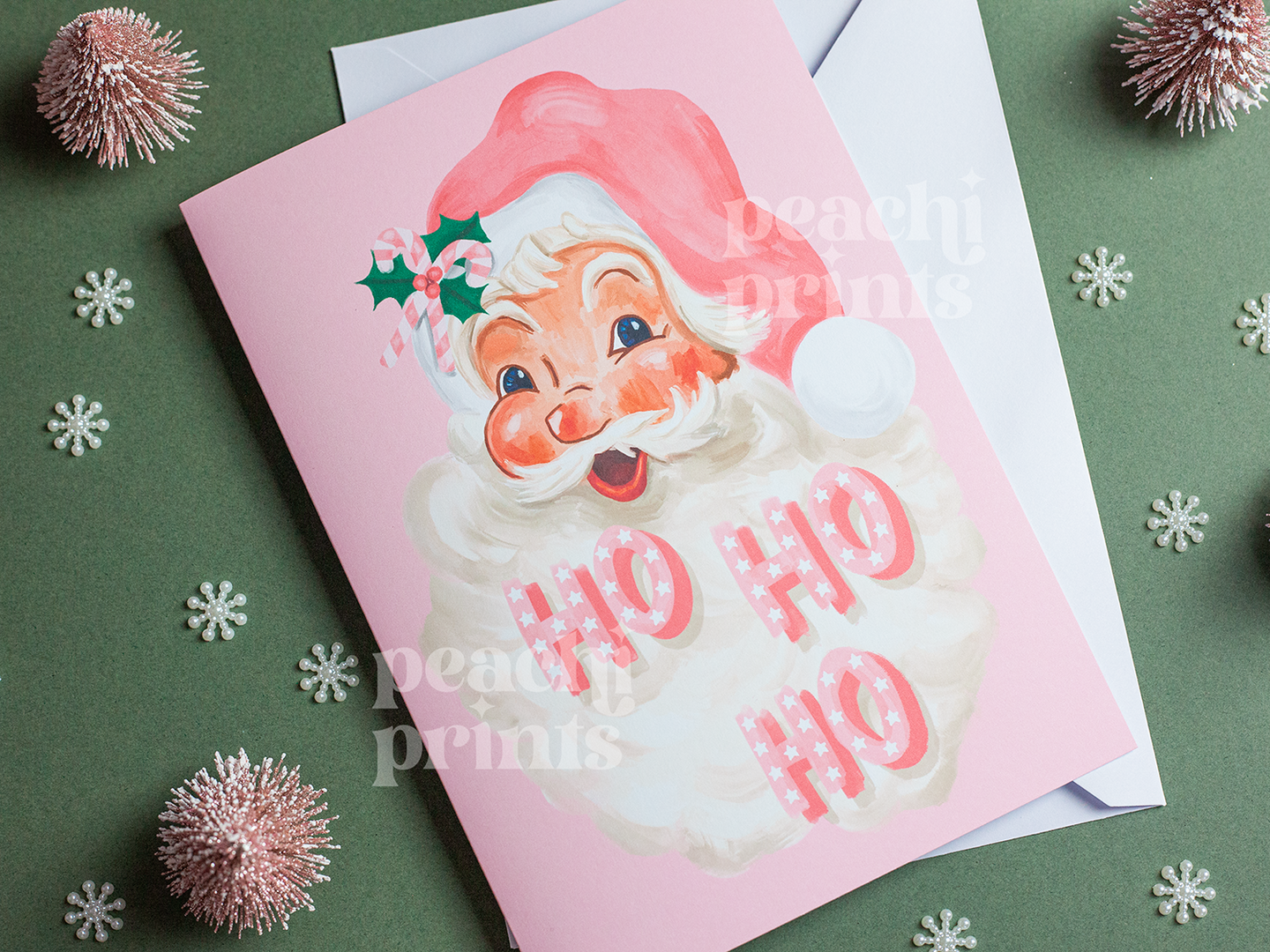 Pink Retro Santa Christmas Card