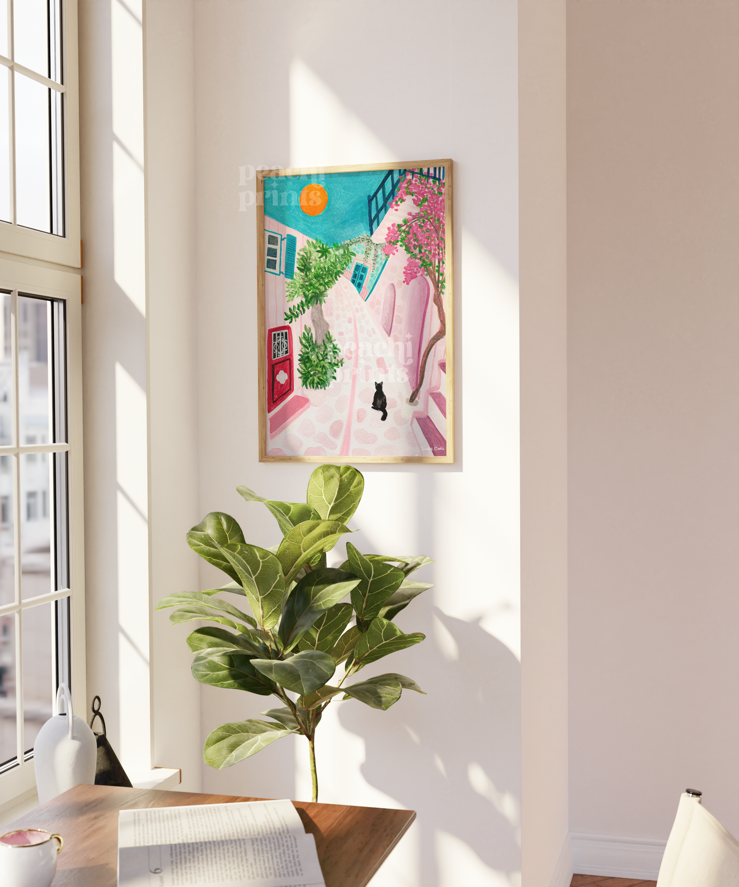 Pink Santorini Streets Print