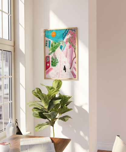 Pink Santorini Streets Print