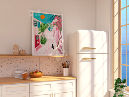 Pink Santorini Streets Print