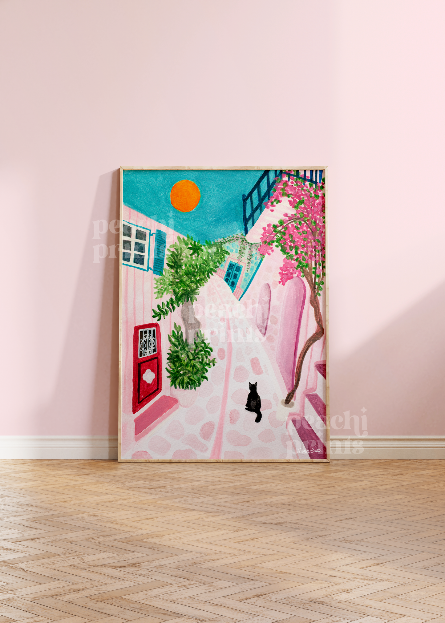 Pink Santorini Streets Print