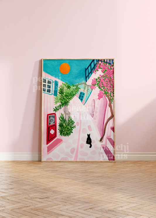 Pink Santorini Streets Print