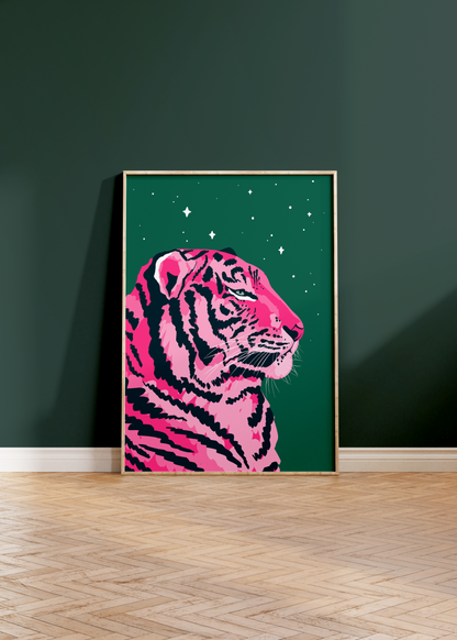 Solitude Tiger Forest Green Print