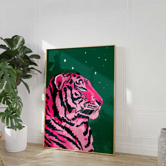 Solitude Tiger Forest Green Print
