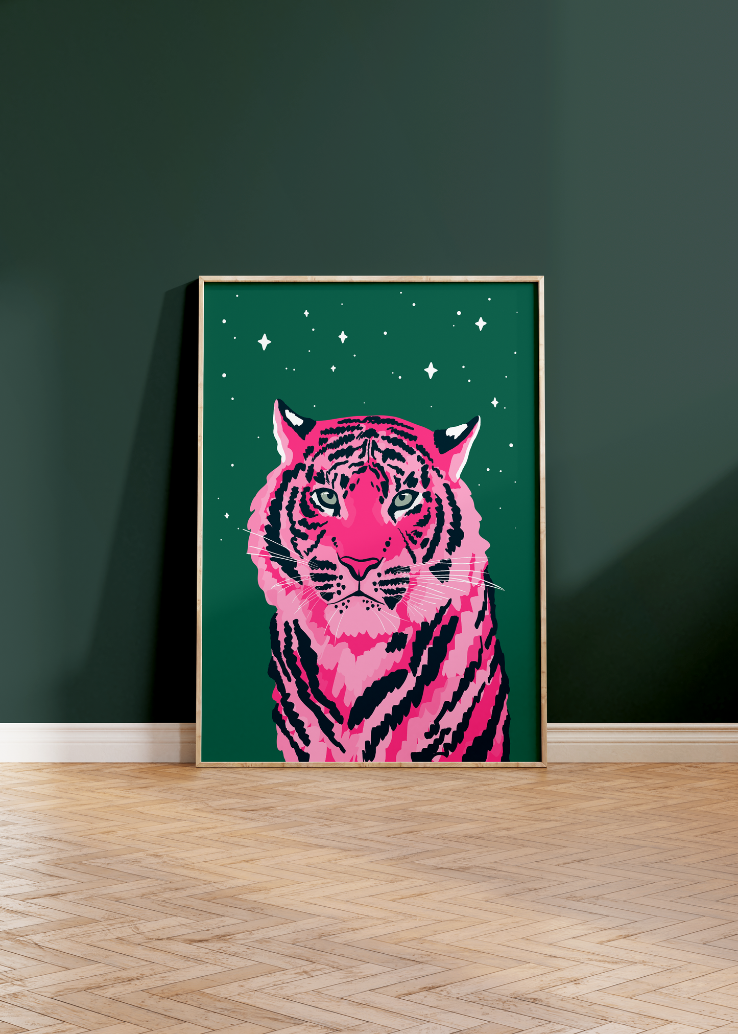 Starry Tiger Forest Green Print