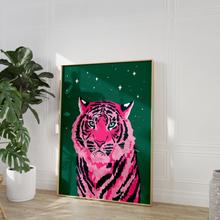 Load image into Gallery viewer, Starry Tiger Forest Green Print
