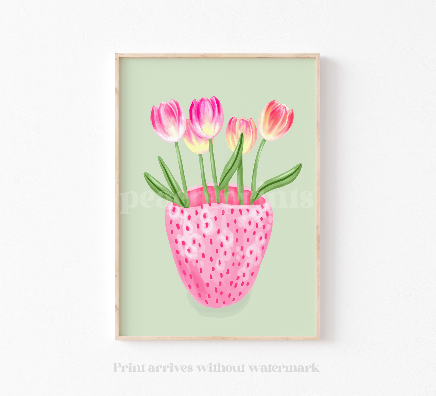 Strawberry Vase with Tulips Print