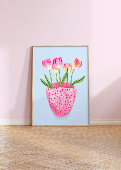 Strawberry Vase with Tulips Print