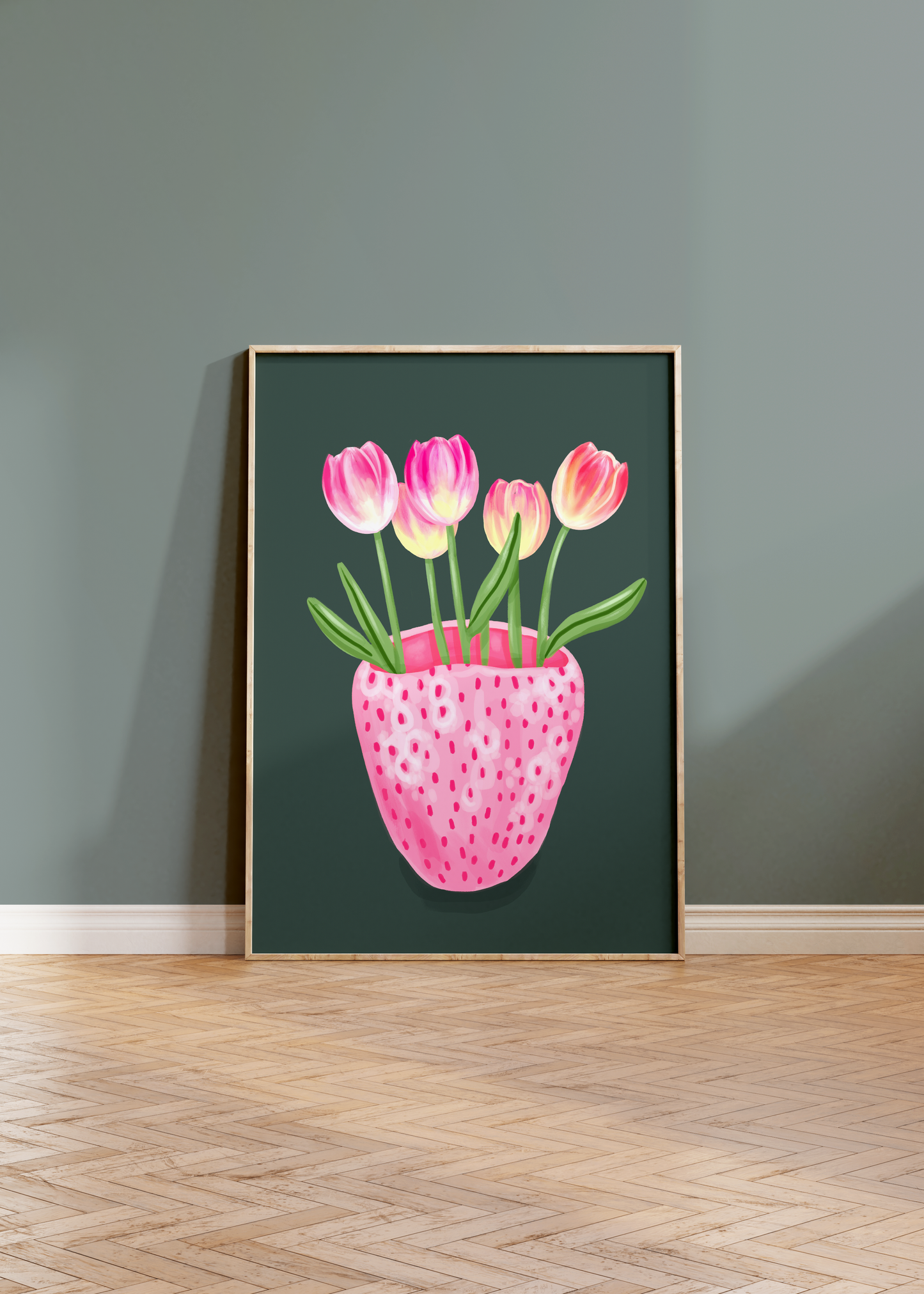 Strawberry Vase with Tulips Print
