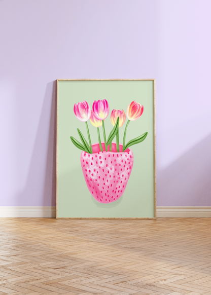Strawberry Vase with Tulips Print