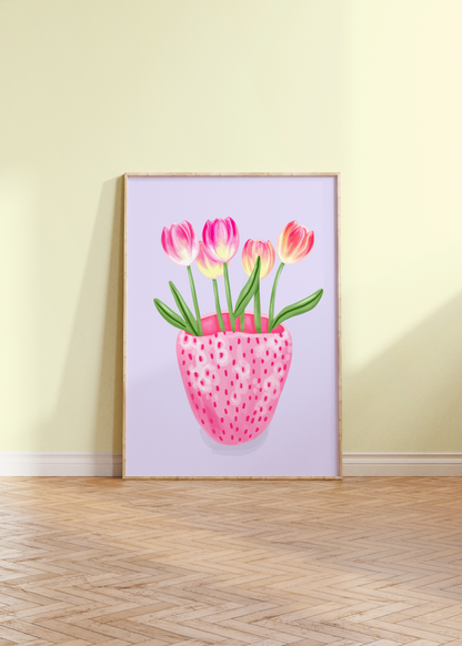 Strawberry Vase with Tulips Print