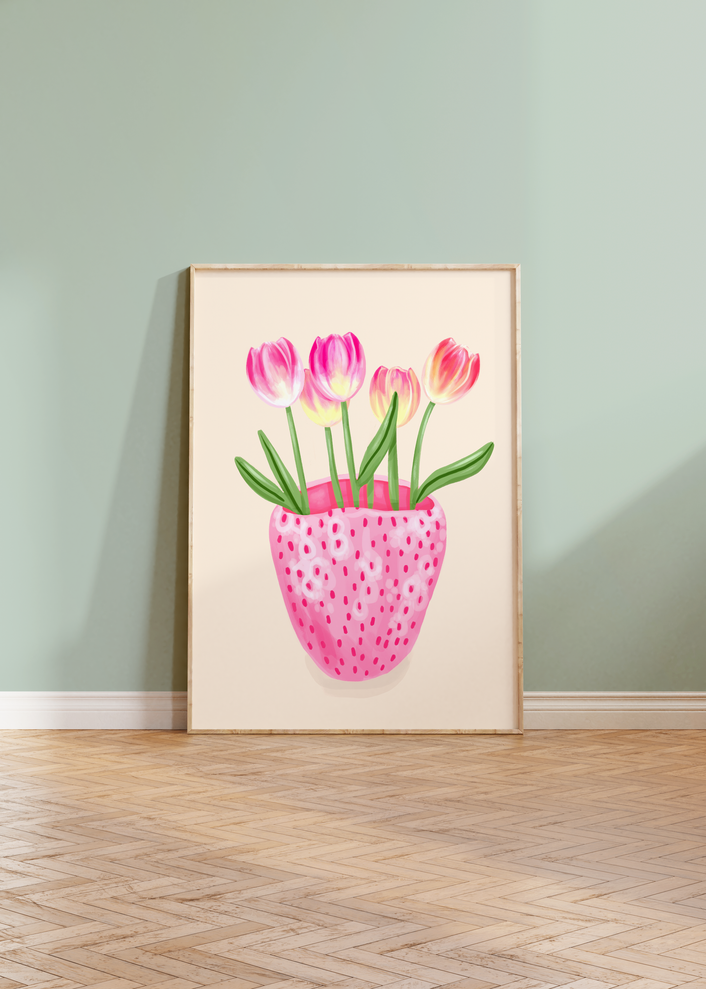 Strawberry Vase with Tulips Print