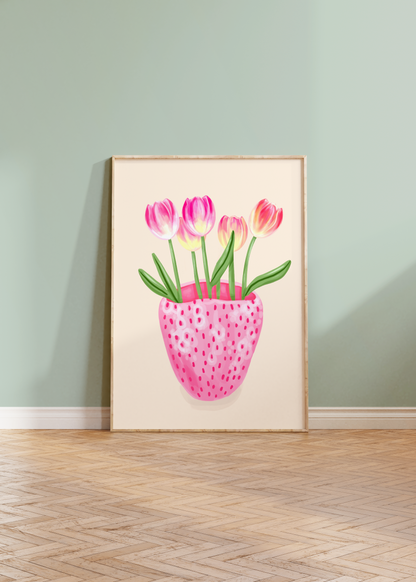 Strawberry Vase with Tulips Print