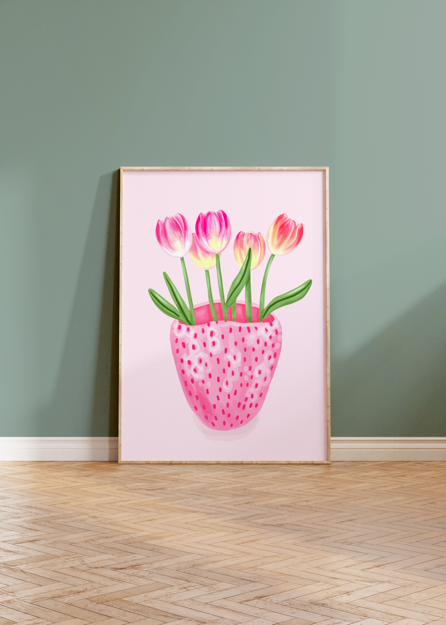 Strawberry Vase with Tulips Print