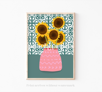 Greek Tiles Sunflower Print