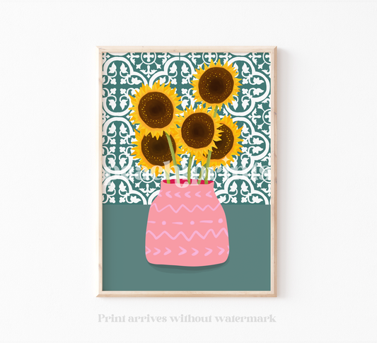 Greek Tiles Sunflower Print