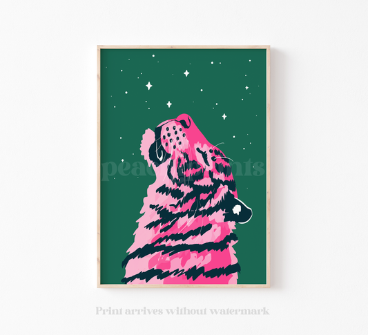 Zen Tiger Forest Green Print