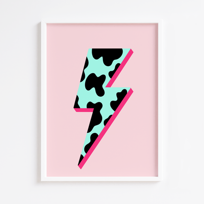 Cow Lightning Bolt Print