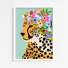 Load image into Gallery viewer, Floral Cheetah Crown Green Print
