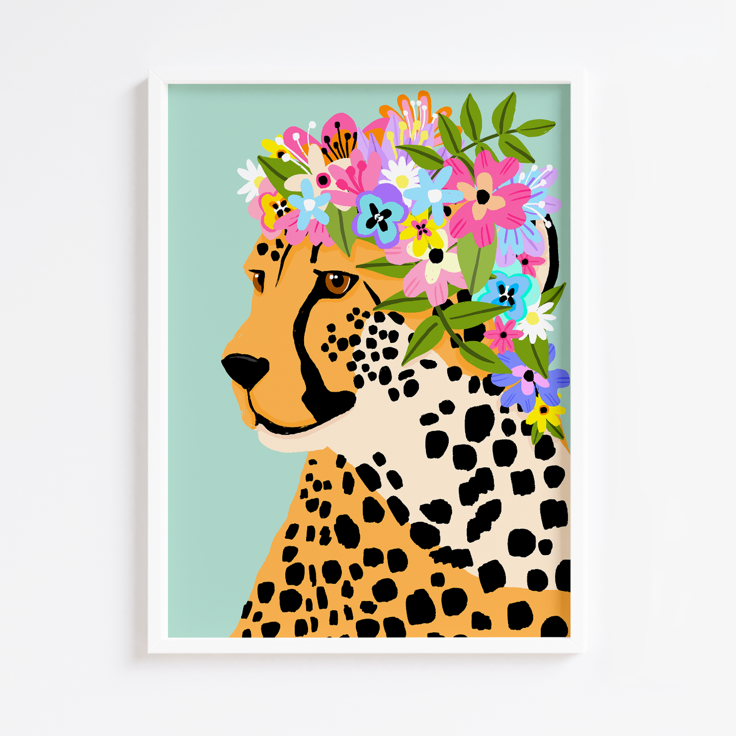 Floral Cheetah Crown Green Print