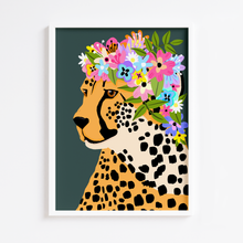 Load image into Gallery viewer, Cheetah Floral Crown Dark Green Print
