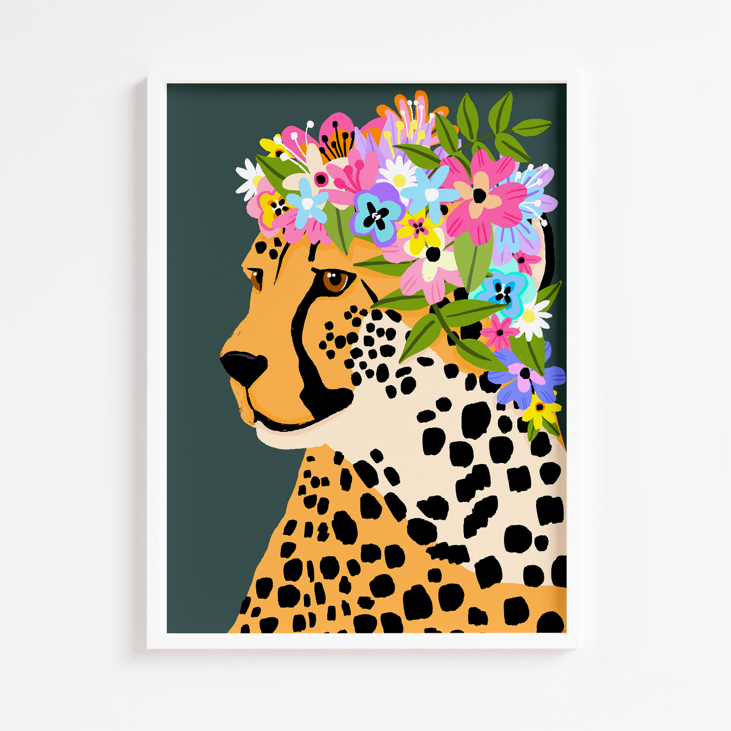 Cheetah Floral Crown Dark Green Print
