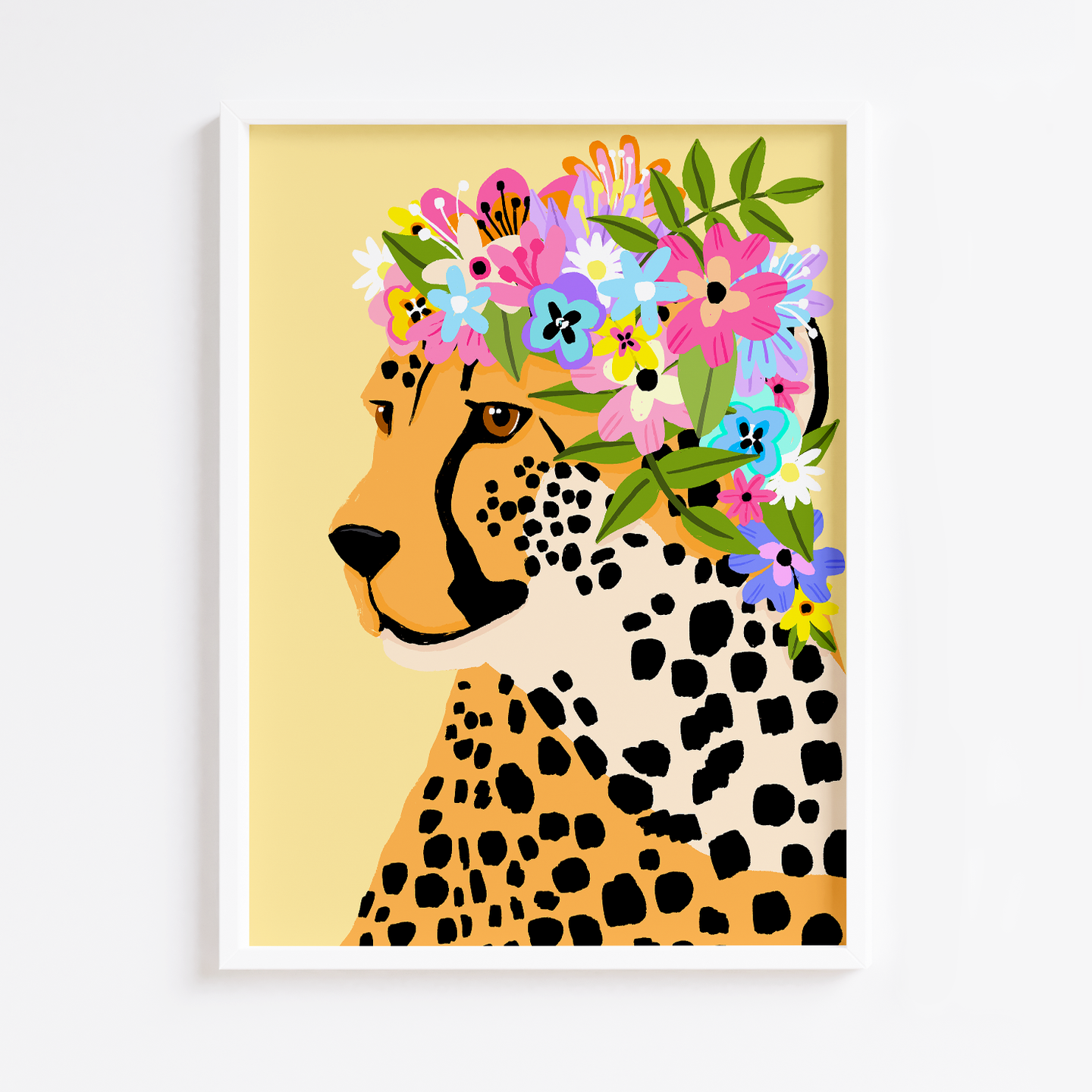 Cheetah Floral Crown Yellow Print
