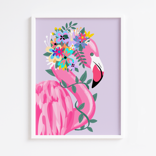 Floral Flamingo Crown Lilac Print