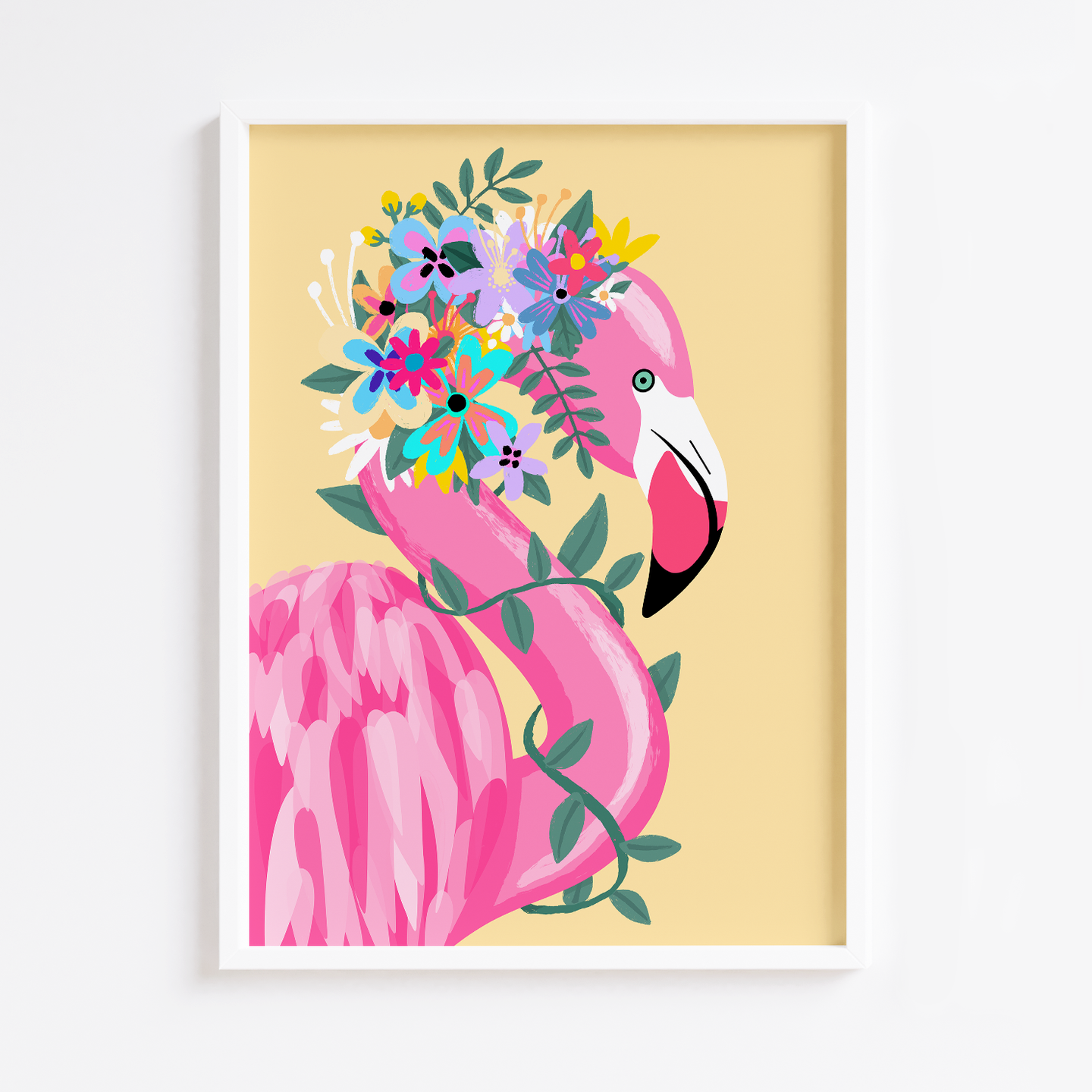 Floral Flamingo Crown Yellow Print