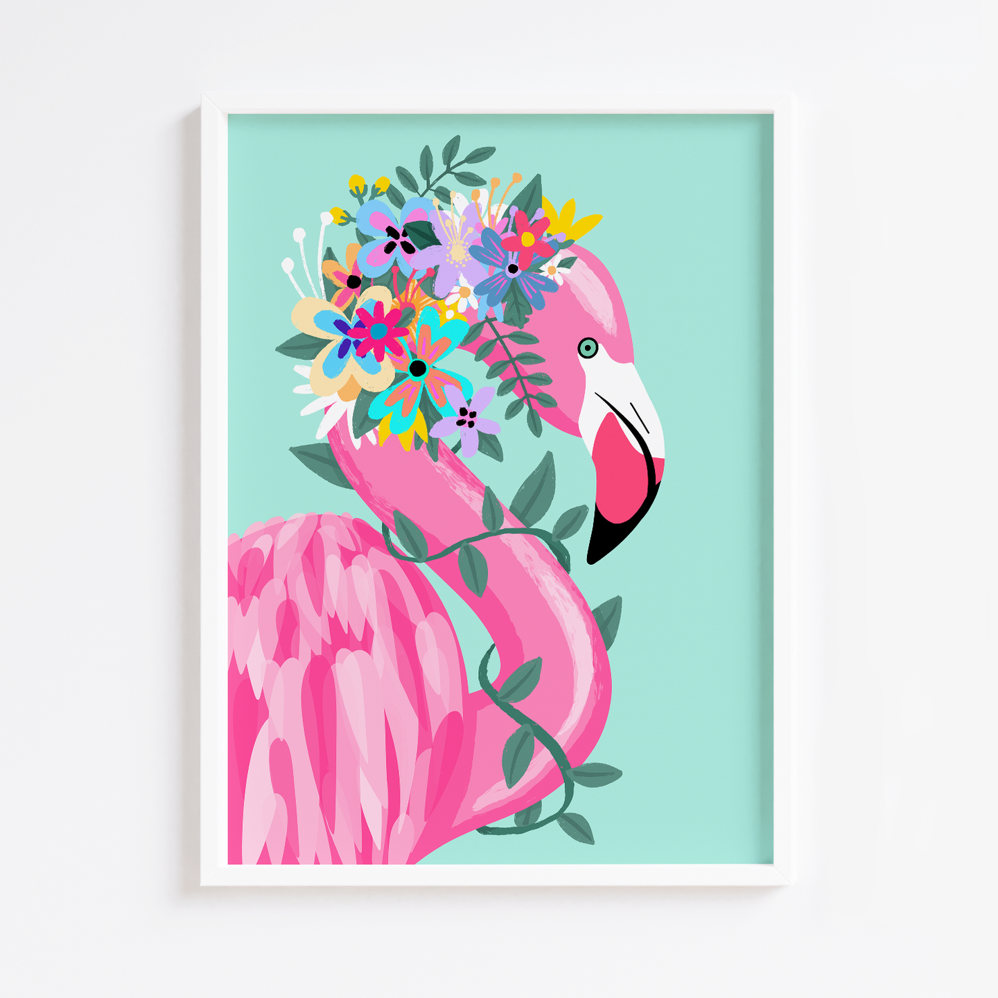 Floral Flamingo Crown Print