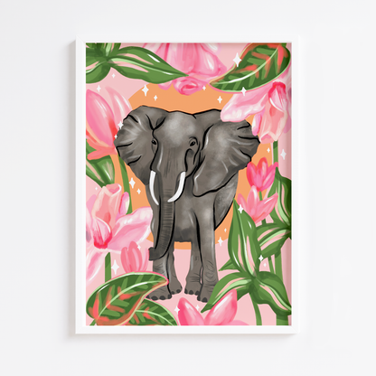 Floral Jungle Elephant Print