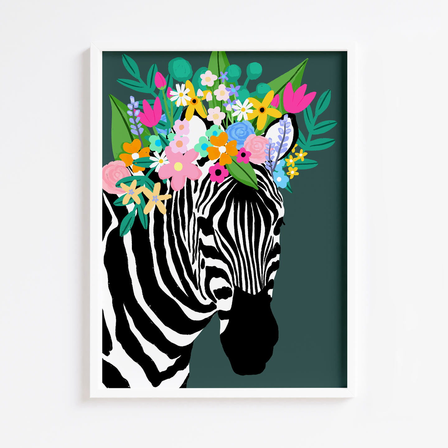 Floral Crown Zebra Dark Green Print