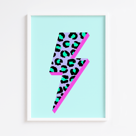 Blue Leopard Lightning Bolt Print