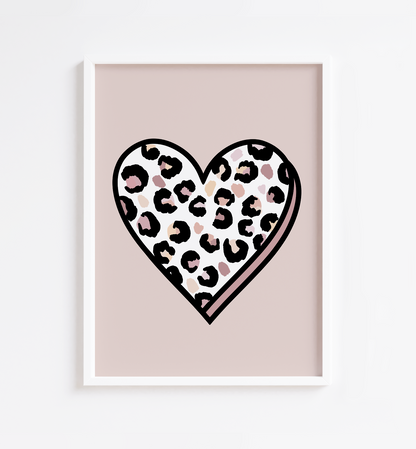 Pink Leopard Heart Print