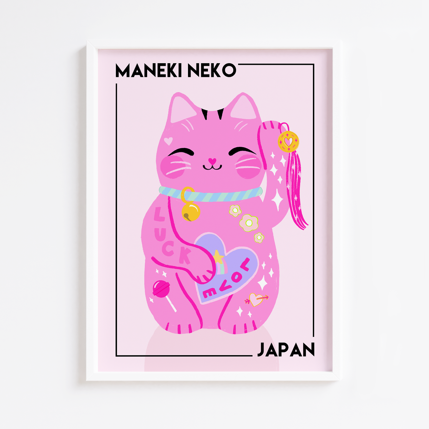 Lucky Pink Maneki Neko Print