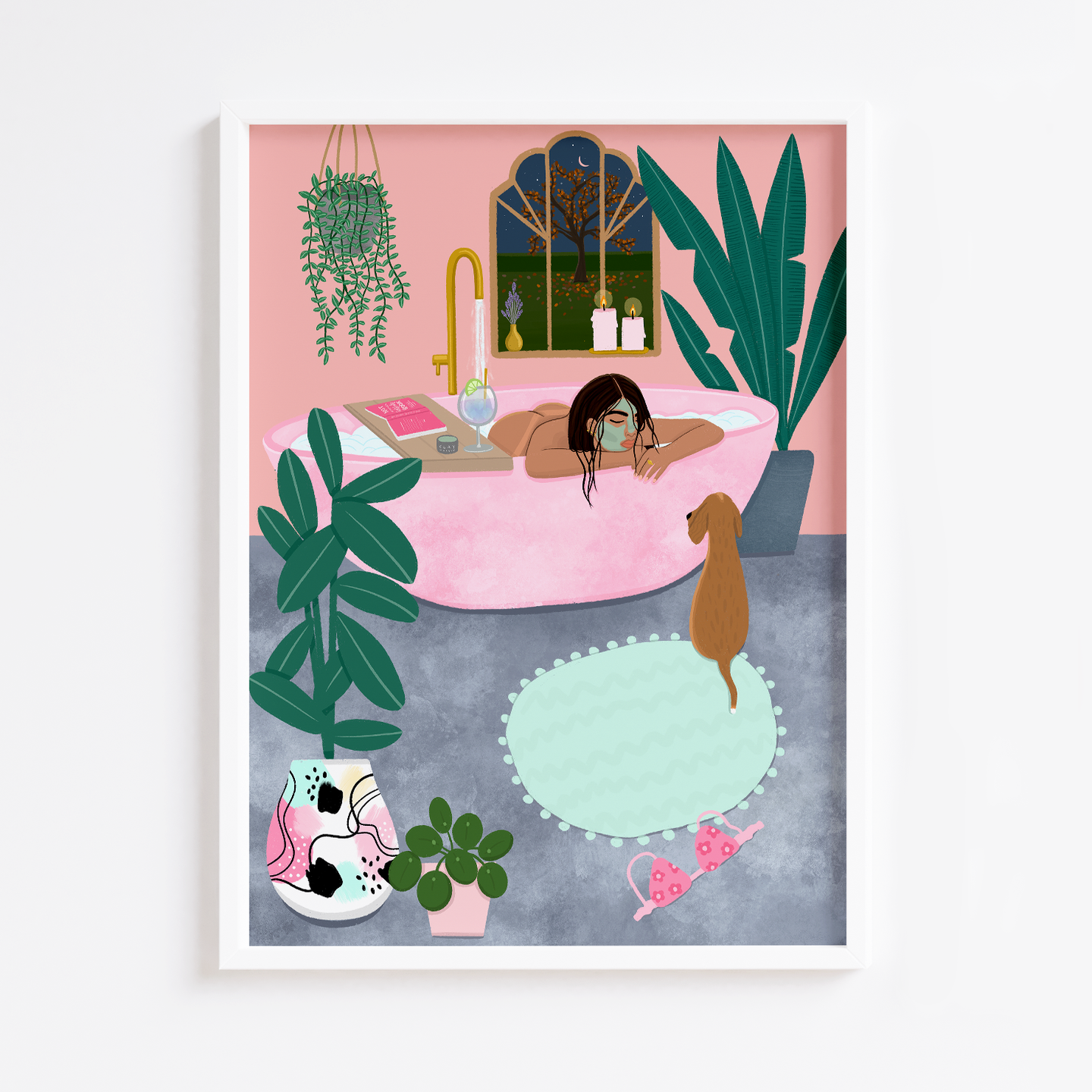 Plant Woman Pink Bath Print