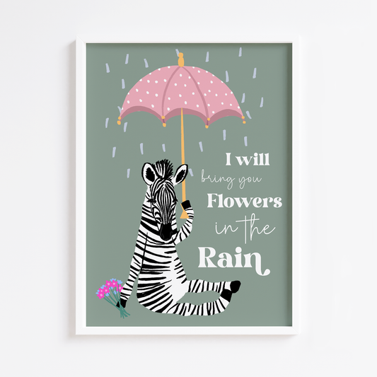 Zebra in the Rain Print