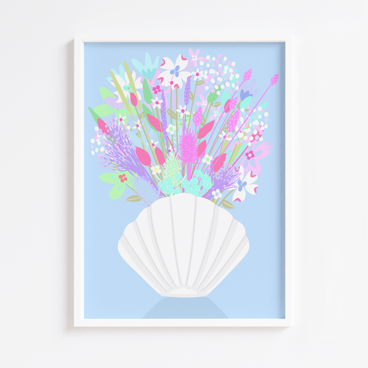 Dried Flowers Shell Vase Print