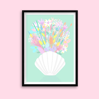 Dried Flowers Shell Vase Print