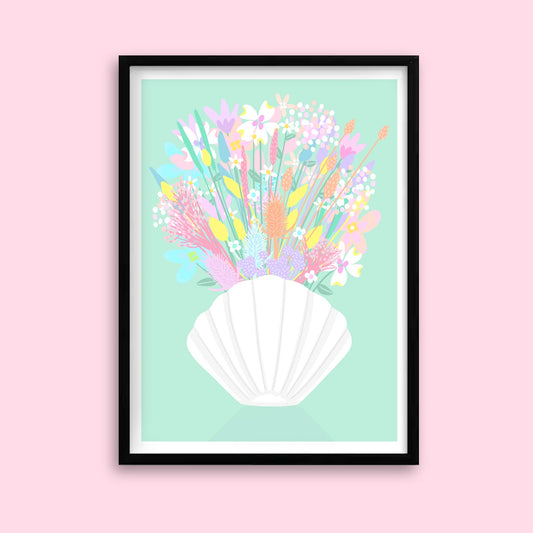 Dried Flowers Shell Vase Print