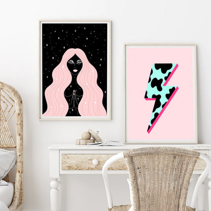 Cow Lightning Bolt Print