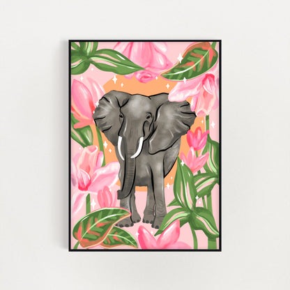 Floral Jungle Elephant Print