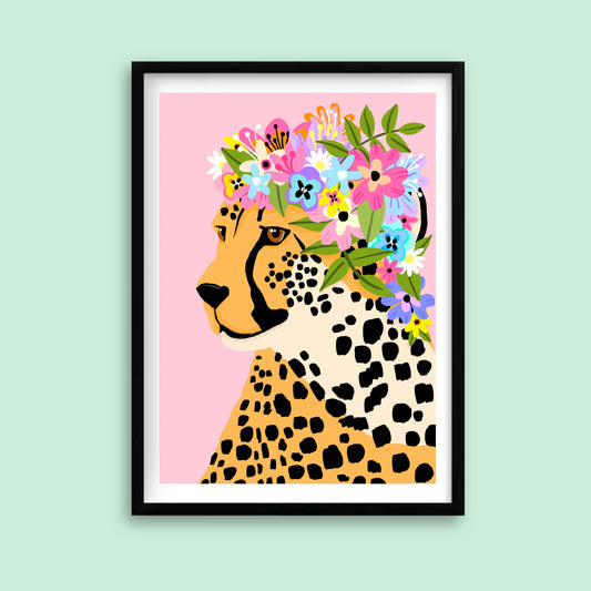 Cheetah Floral Crown Pink Print