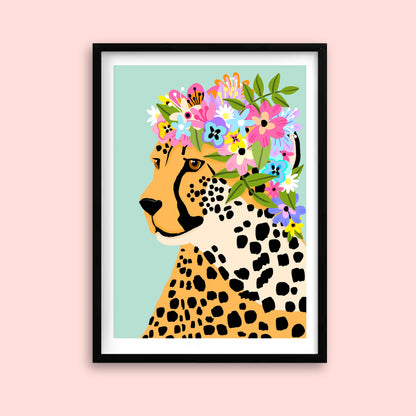 Floral Cheetah Crown Green Print
