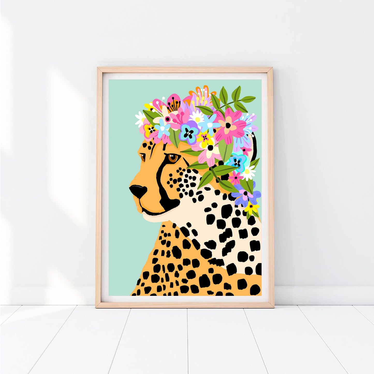 Floral Cheetah Crown Green Print