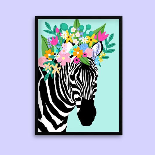 Floral Crown Zebra Mint Print